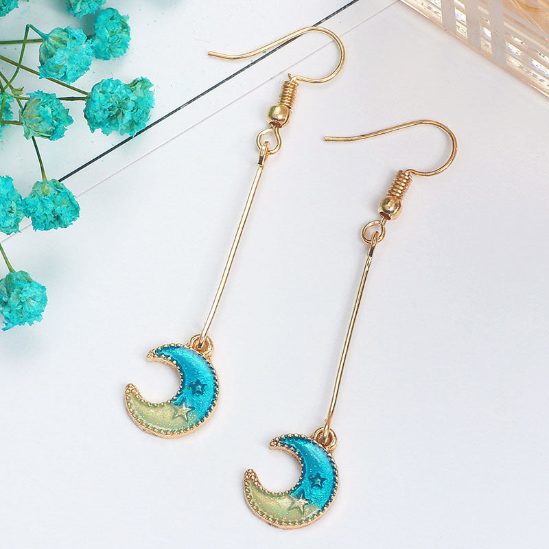 Alloy Blue Star Moon Earrings MIC-MDD022