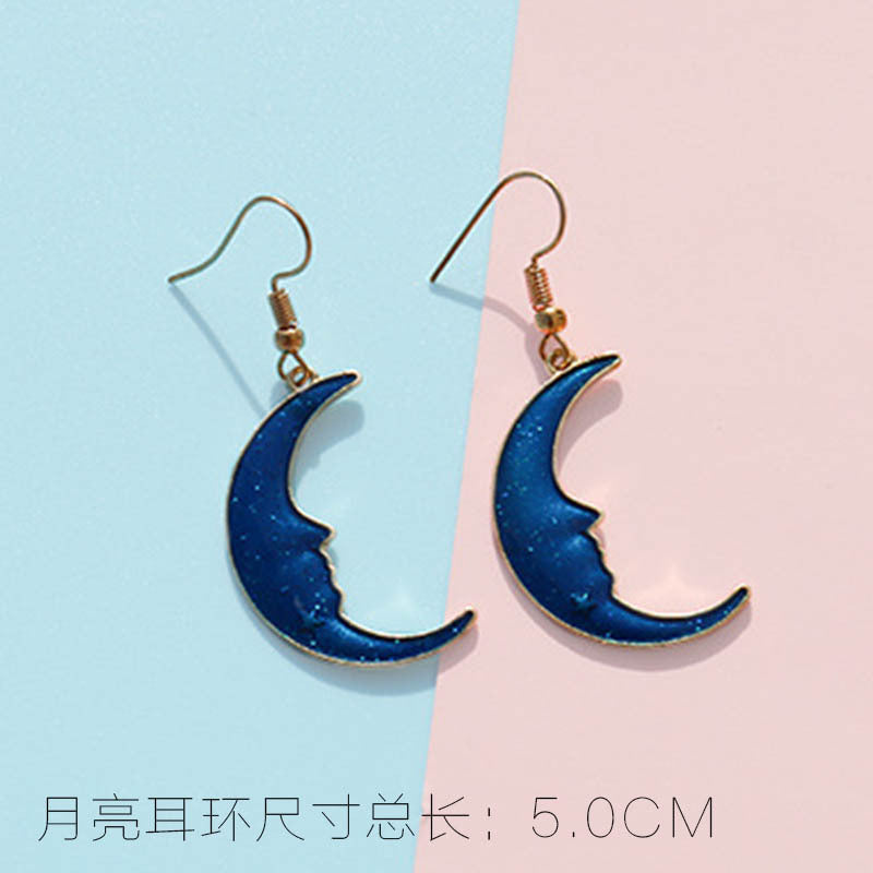 Alloy Blue Star Moon Earrings MIC-MDD022