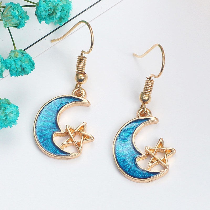 Alloy Blue Star Moon Earrings MIC-MDD022