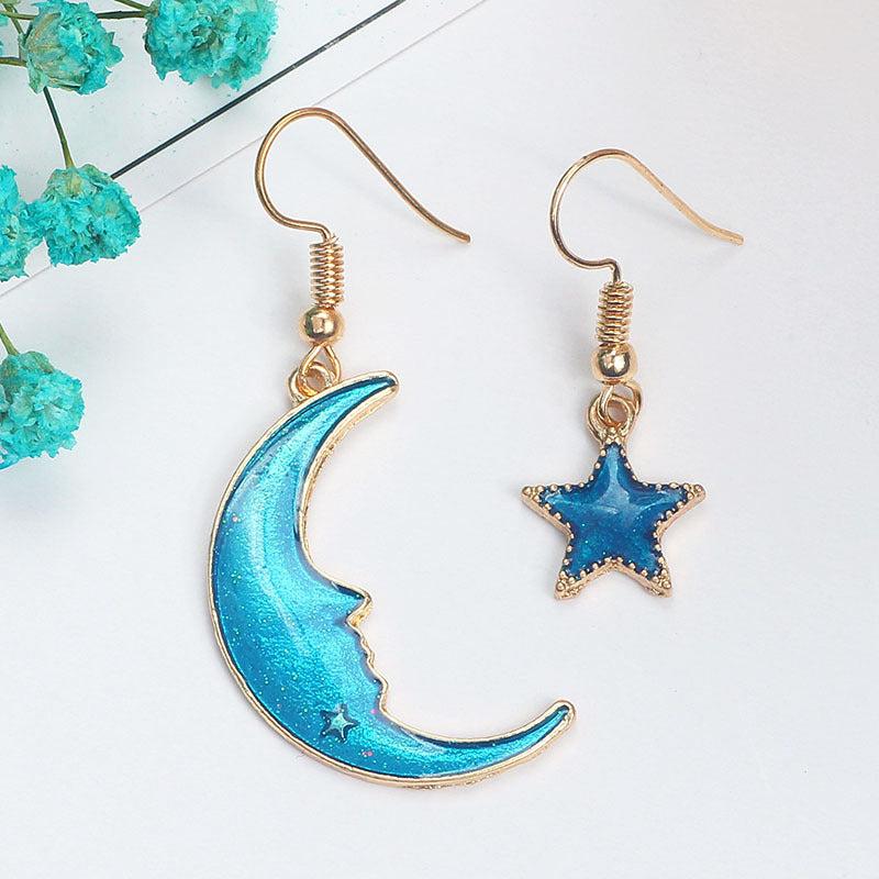 Alloy Blue Star Moon Earrings MIC-MDD022