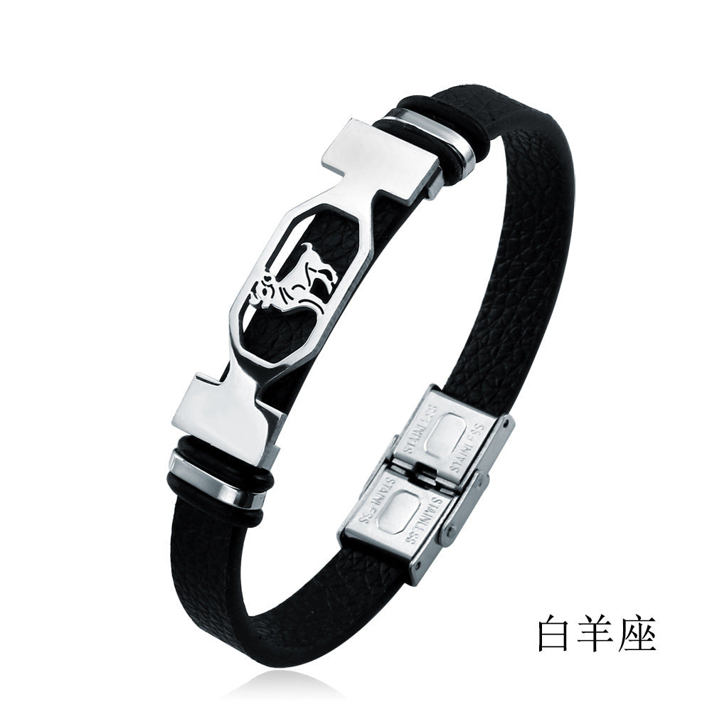 Bracelet Stainless Steel Leather 12 Constellation Bracelet Minimo de compra 2 LiuJ001