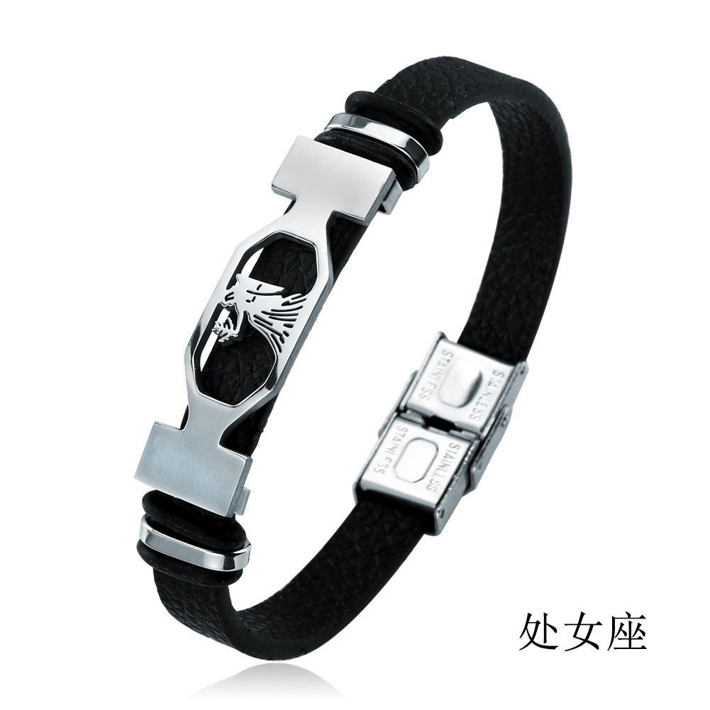 Bracelet Stainless Steel Leather 12 Constellation Bracelet Minimo de compra 2 LiuJ001