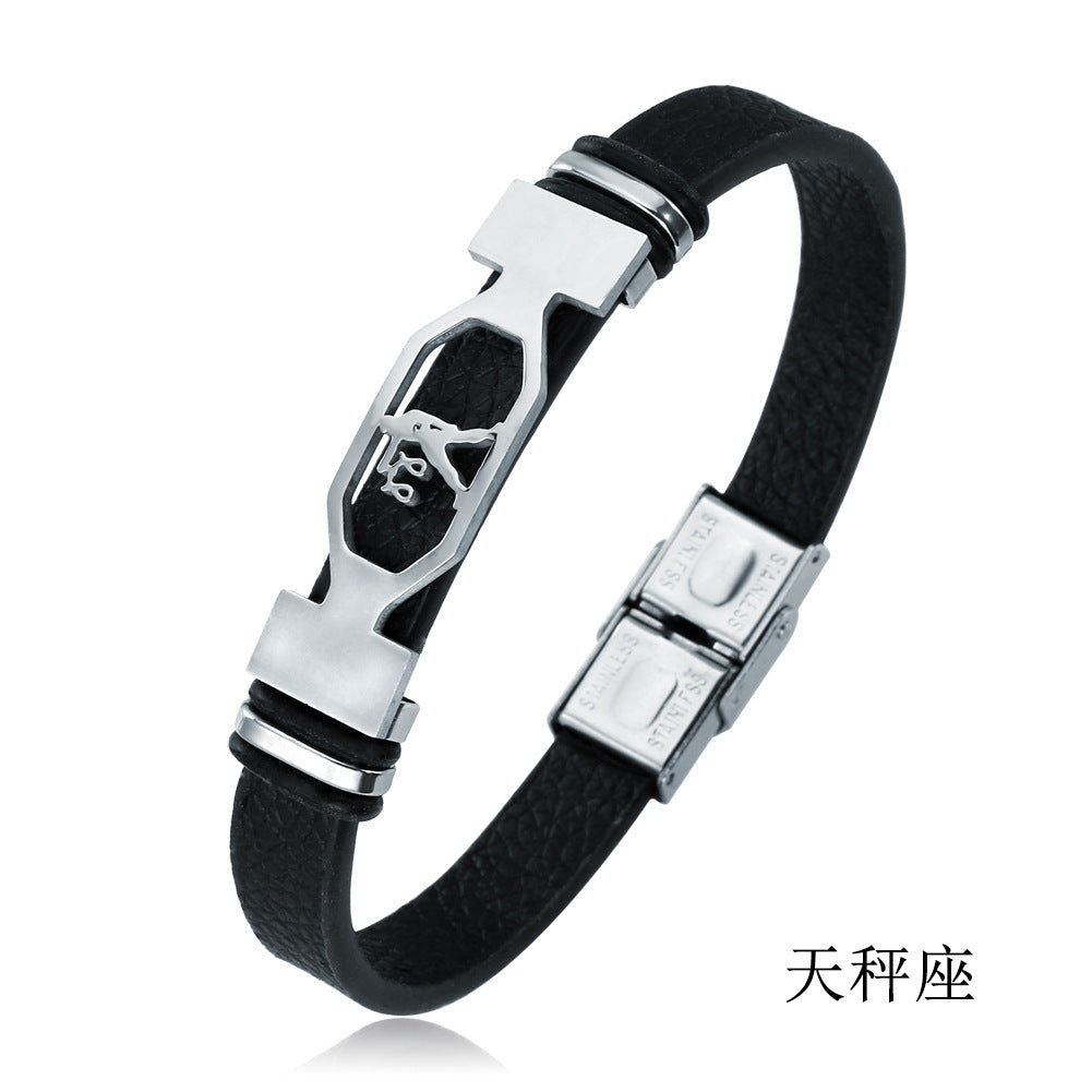 Bracelet Stainless Steel Leather 12 Constellation Bracelet Minimo de compra 2 LiuJ001