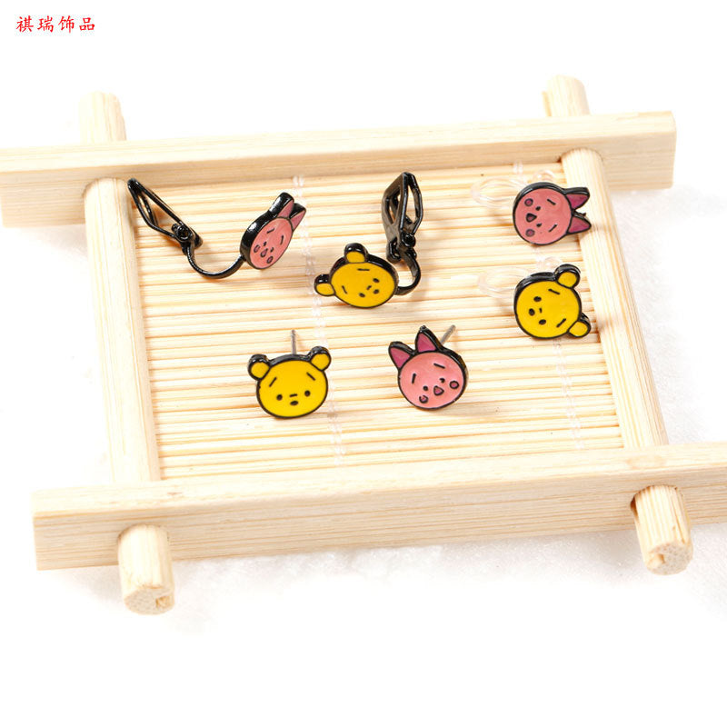 Alloy Asymmetric Cartoon Bear Earrings (Minimo de Compra 10) MIC-QiR046