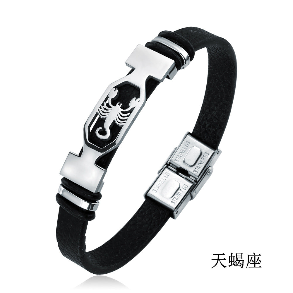 Bracelet Stainless Steel Leather 12 Constellation Bracelet Minimo de compra 2 LiuJ001