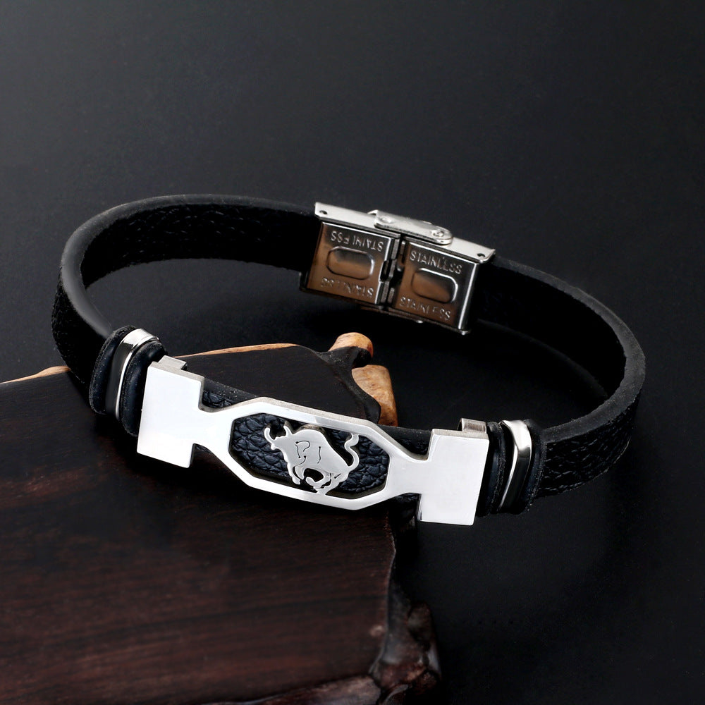 Bracelet Stainless Steel Leather 12 Constellation Bracelet Minimo de compra 2 LiuJ001