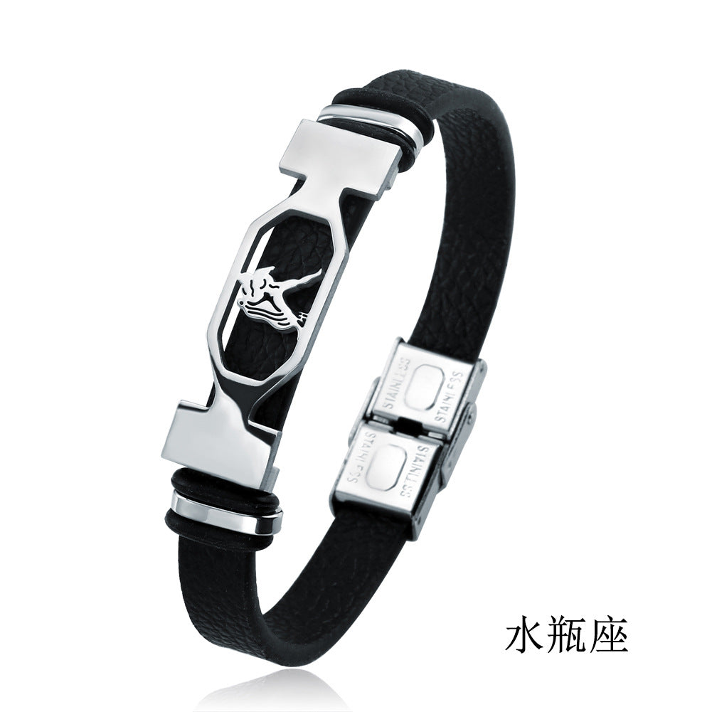 Bracelet Stainless Steel Leather 12 Constellation Bracelet Minimo de compra 2 LiuJ001