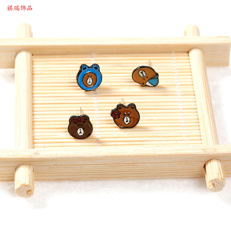 Alloy Cute Brown Bear Earrings (Minimo de Compra 2) MIC-QiR017