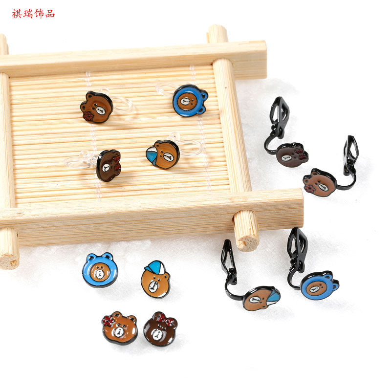 Alloy Cute Brown Bear Earrings (Minimo de Compra 2) MIC-QiR017