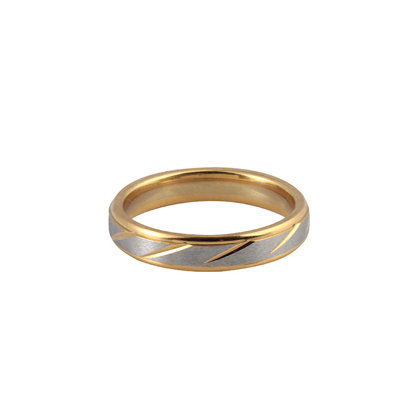 Gold Plated Stainless Steel Couple Stripe Ring （Minimo de compra 3）MYA-JieY008