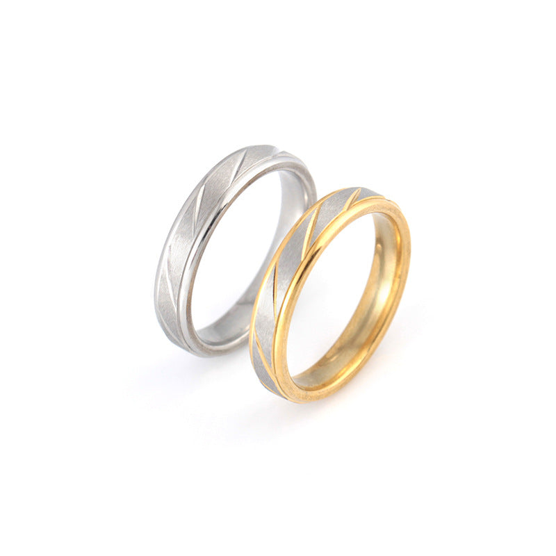 Gold Plated Stainless Steel Couple Stripe Ring （Minimo de compra 3）MYA-JieY008