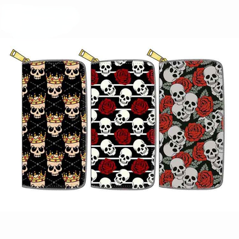 New Skull PU Long Zipper Wallet DengX021