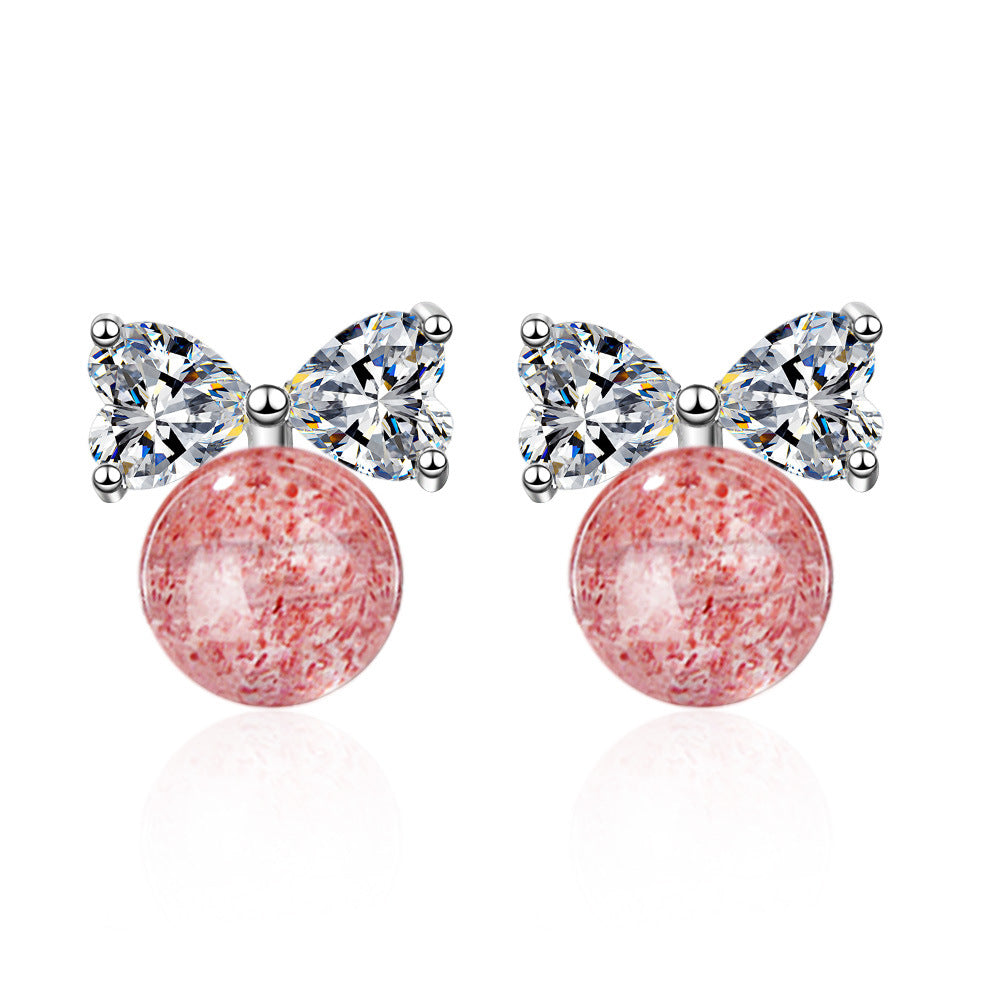 Pink strawberry bow crystals EarringsMinimo de compra 2 MIC-XZS001