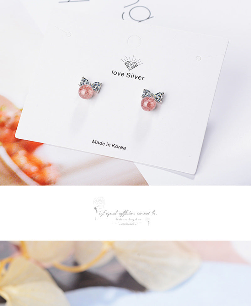 Pink strawberry bow crystals EarringsMinimo de compra 2 MIC-XZS001