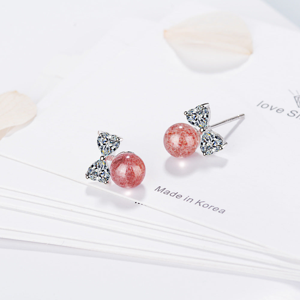 Pink strawberry bow crystals EarringsMinimo de compra 2 MIC-XZS001