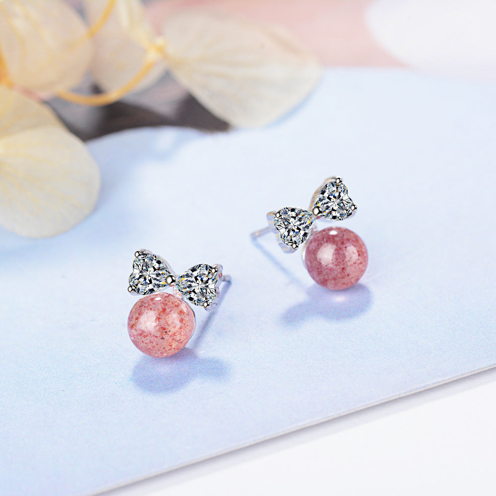 Pink strawberry bow crystals EarringsMinimo de compra 2 MIC-XZS001