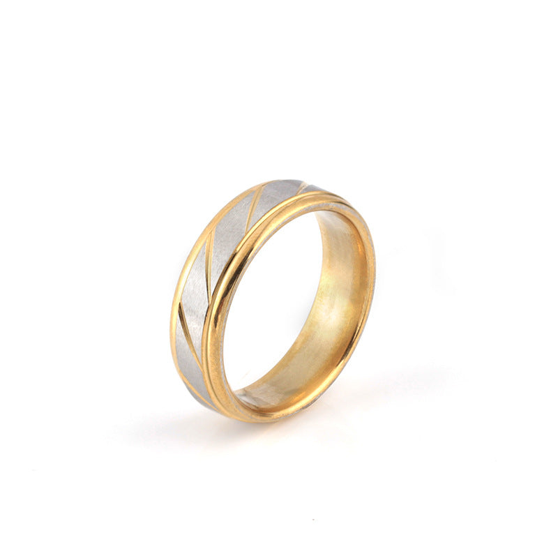 Gold Plated Stainless Steel Couple Stripe Ring （Minimo de compra 3）MYA-JieY008