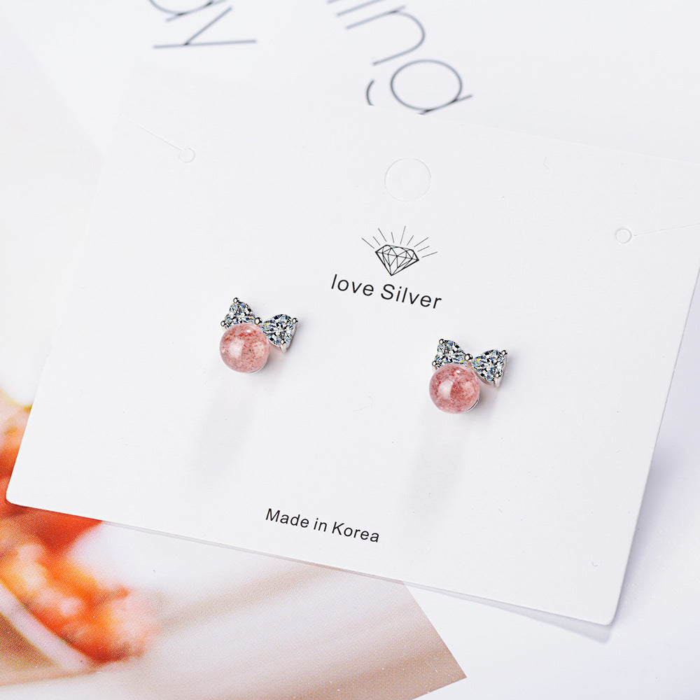 Pink strawberry bow crystals EarringsMinimo de compra 2 MIC-XZS001