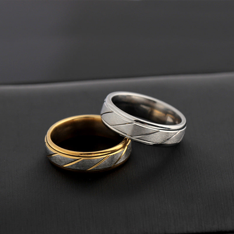 Gold Plated Stainless Steel Couple Stripe Ring （Minimo de compra 3）MYA-JieY008