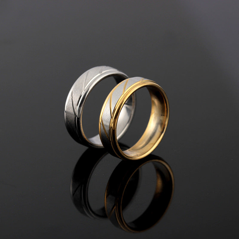 Gold Plated Stainless Steel Couple Stripe Ring （Minimo de compra 3）MYA-JieY008