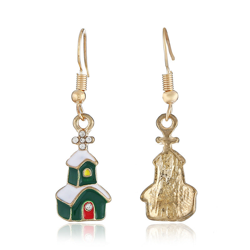 Alloy Christmas Green Snowy House Earrings MIC-KaiQ034