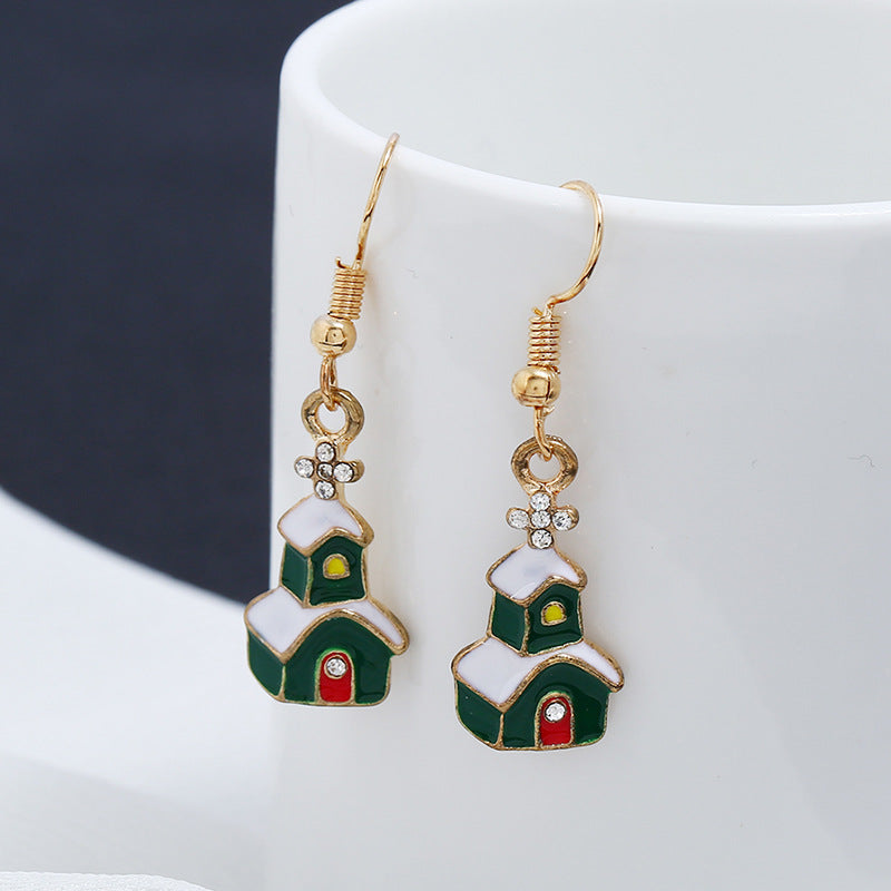 Alloy Christmas Green Snowy House Earrings MIC-KaiQ034