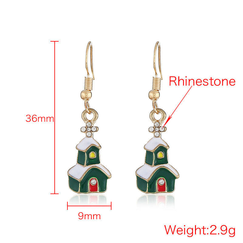 Alloy Christmas Green Snowy House Earrings MIC-KaiQ034