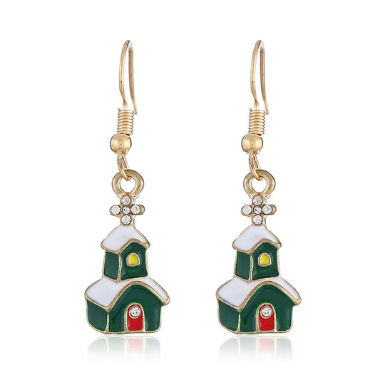 Alloy Christmas Green Snowy House Earrings MIC-KaiQ034