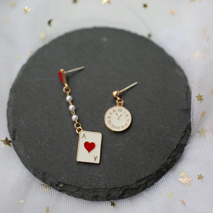 Acrylic Clock Poker Asymmetric Earrings MIC-JianL015