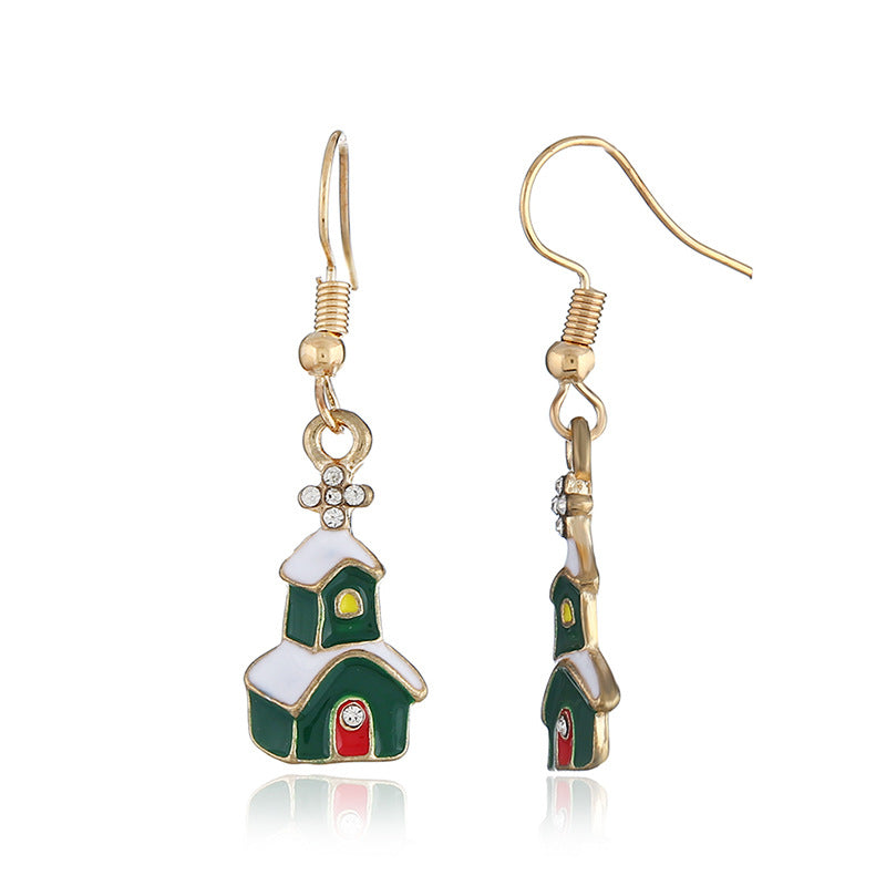 Alloy Christmas Green Snowy House Earrings MIC-KaiQ034