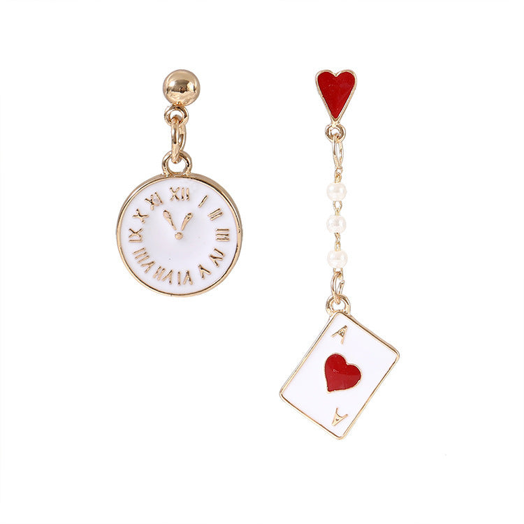 Acrylic Clock Poker Asymmetric Earrings MIC-JianL015