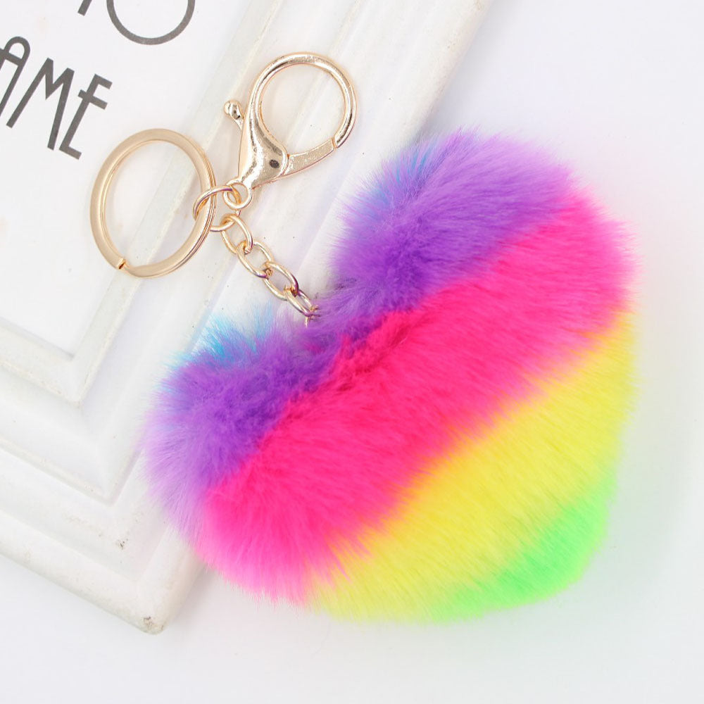 Rainbow Love Hair Ball Imitation Rex Rabbit Fur Keychain MIC-Zuge022