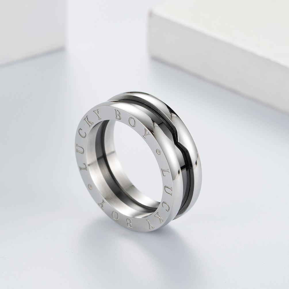 Titanium Steel Imitation Ceramic Couple Ring  Minimum order quantity ≥ 2 MIC-QianF006