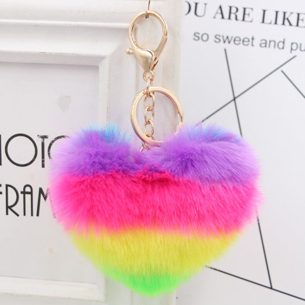 Rainbow Love Hair Ball Imitation Rex Rabbit Fur Keychain MIC-Zuge022