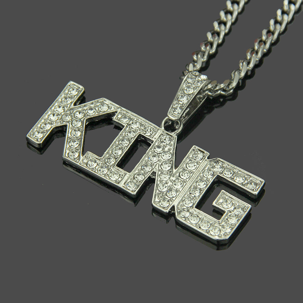 Alloy Diamond Hip Hop King Letter Necklace MYA-ShangH009