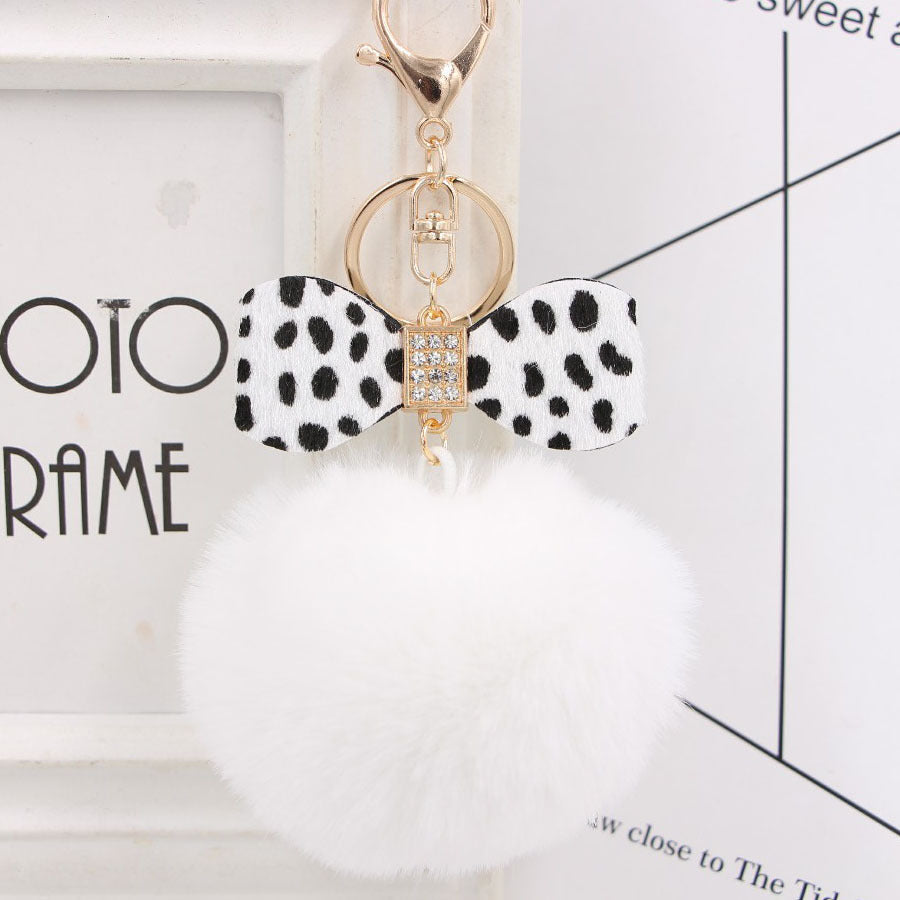 Leopard Print Bow Imitation Rex Rabbit Fur Ball Alloy Pom Pom Keychain MIC-Zuge010