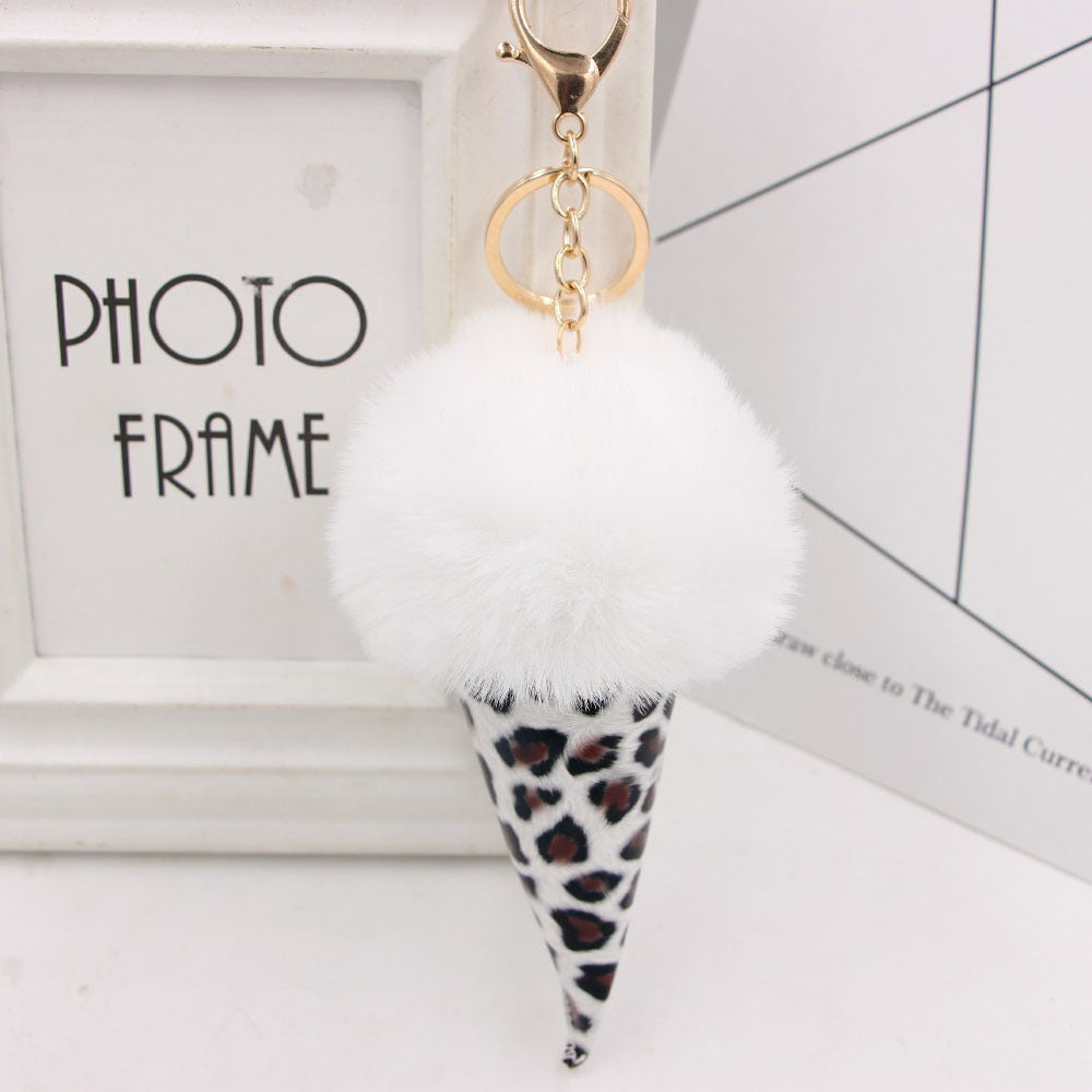 Keychain Leather Leopard Ice Cream Fur Balls MIC-Zuge075