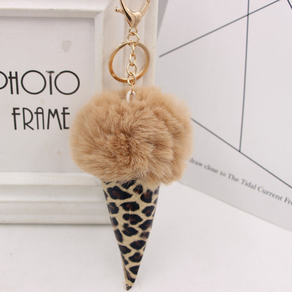 Keychain Leather Leopard Ice Cream Fur Balls MIC-Zuge075