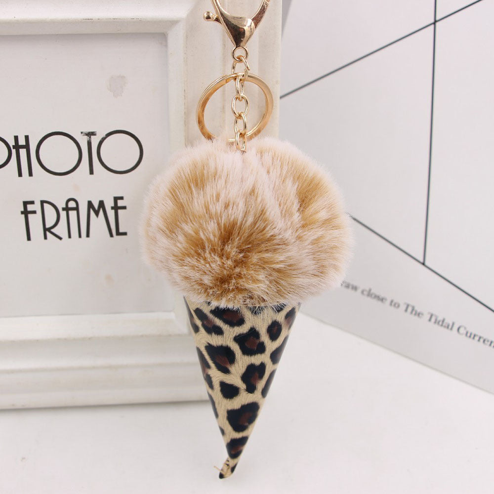 Keychain Leather Leopard Ice Cream Fur Balls MIC-Zuge075