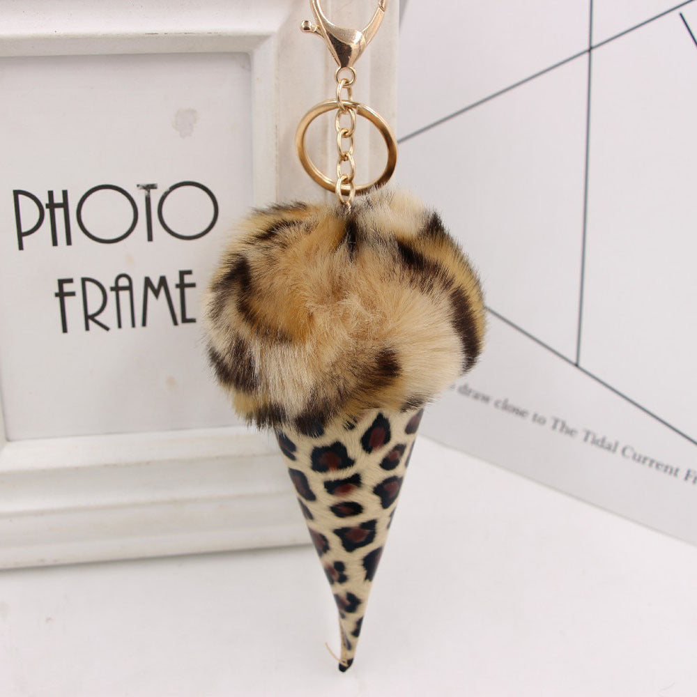 Keychain Leather Leopard Ice Cream Fur Balls MIC-Zuge075