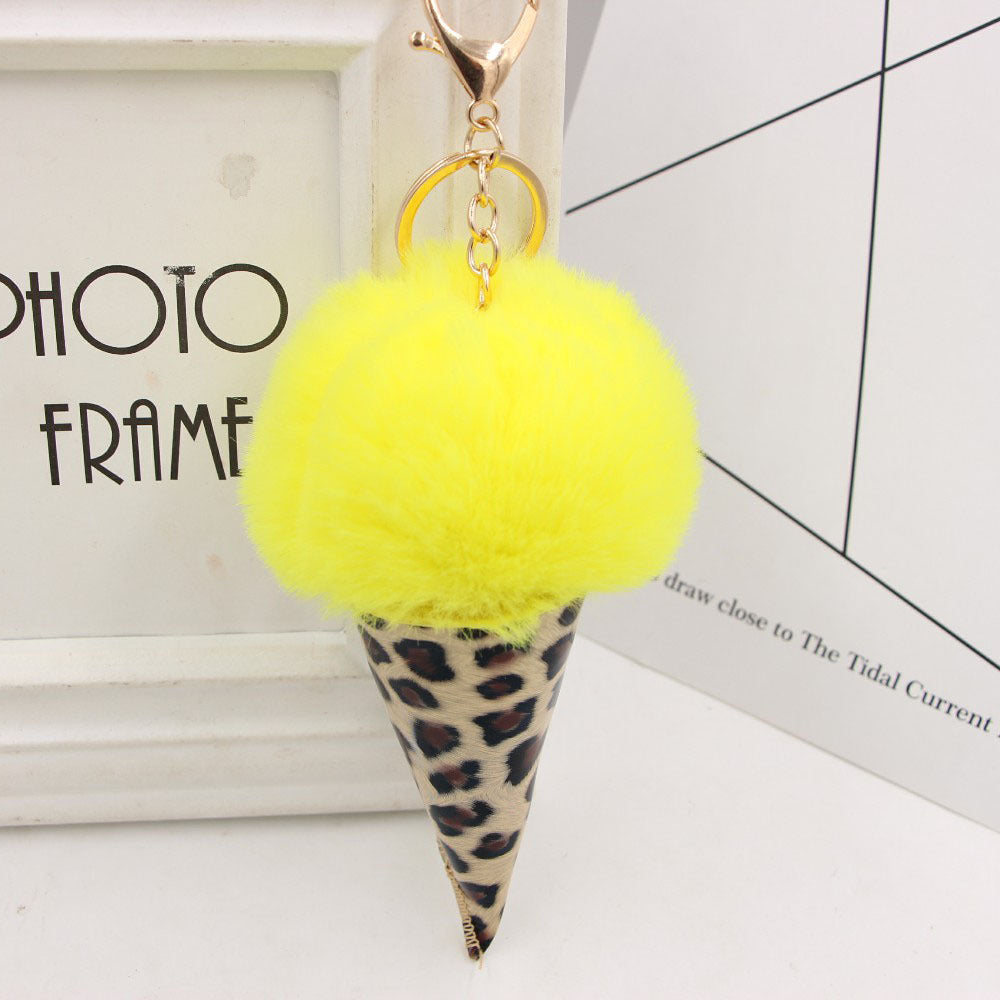 Keychain Leather Leopard Ice Cream Fur Balls MIC-Zuge075