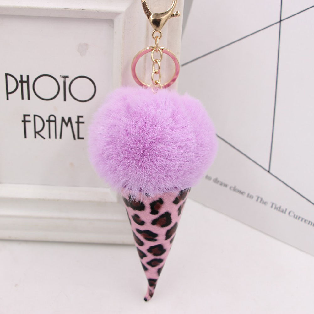 Keychain Leather Leopard Ice Cream Fur Balls MIC-Zuge075