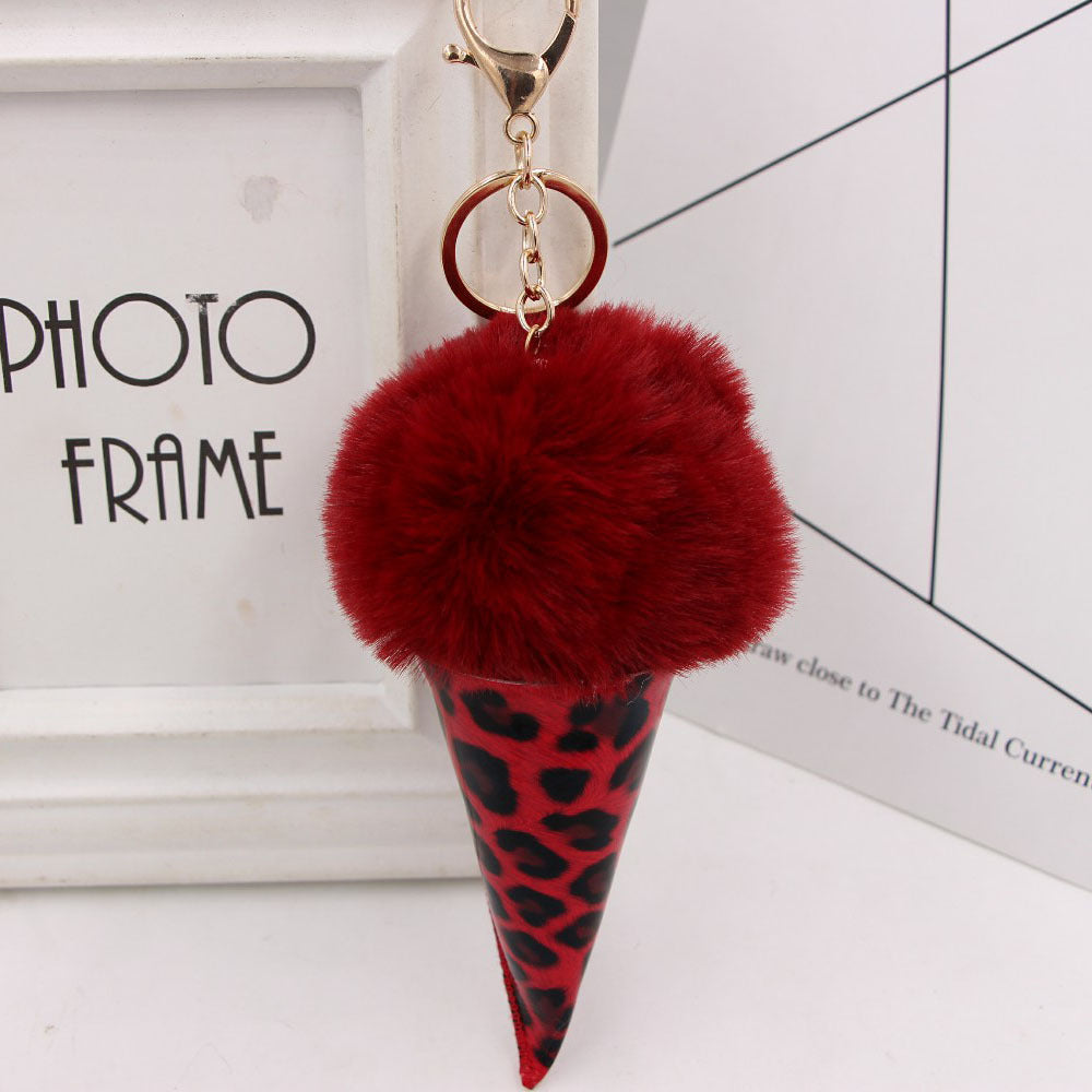 Keychain Leather Leopard Ice Cream Fur Balls MIC-Zuge075