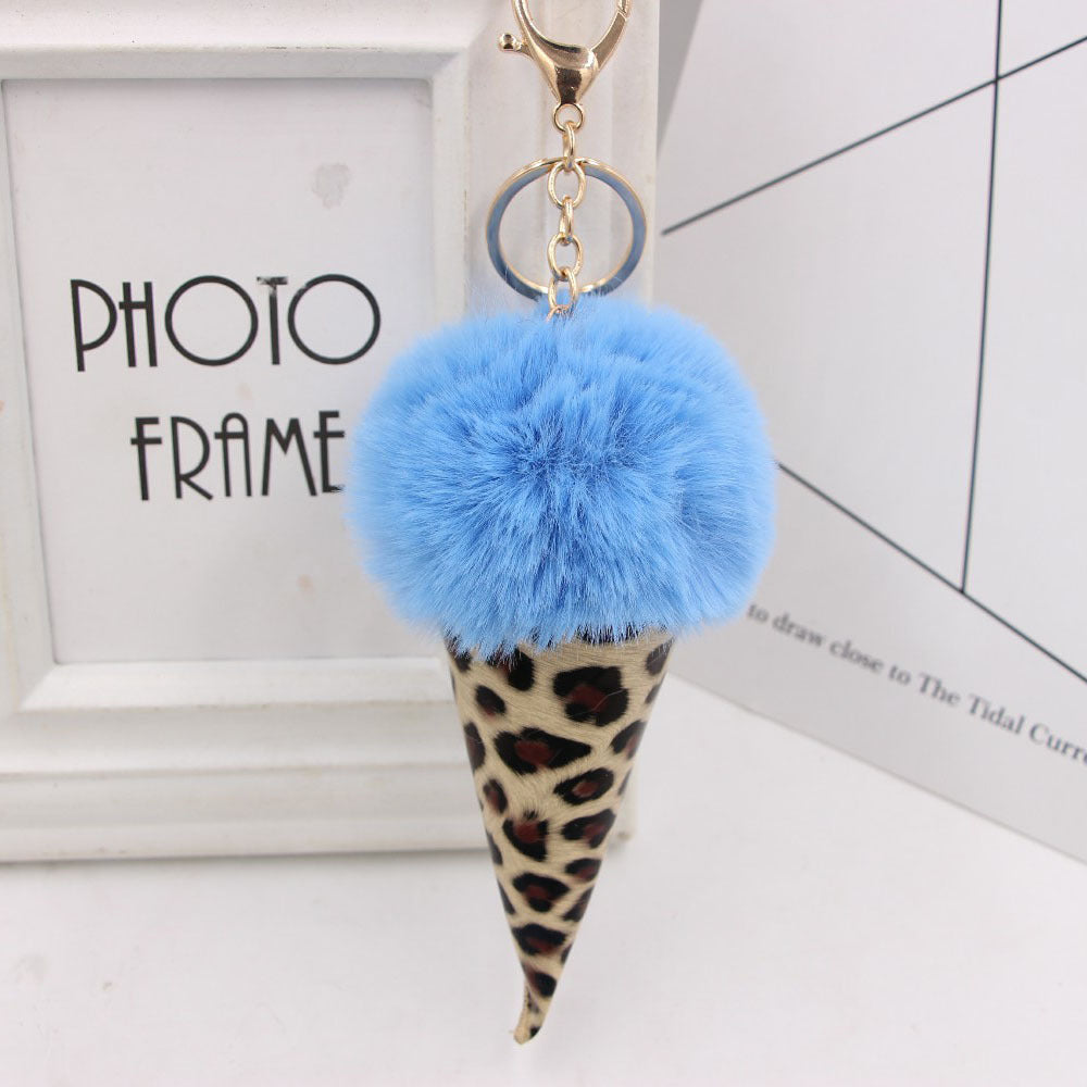 Keychain Leather Leopard Ice Cream Fur Balls MIC-Zuge075