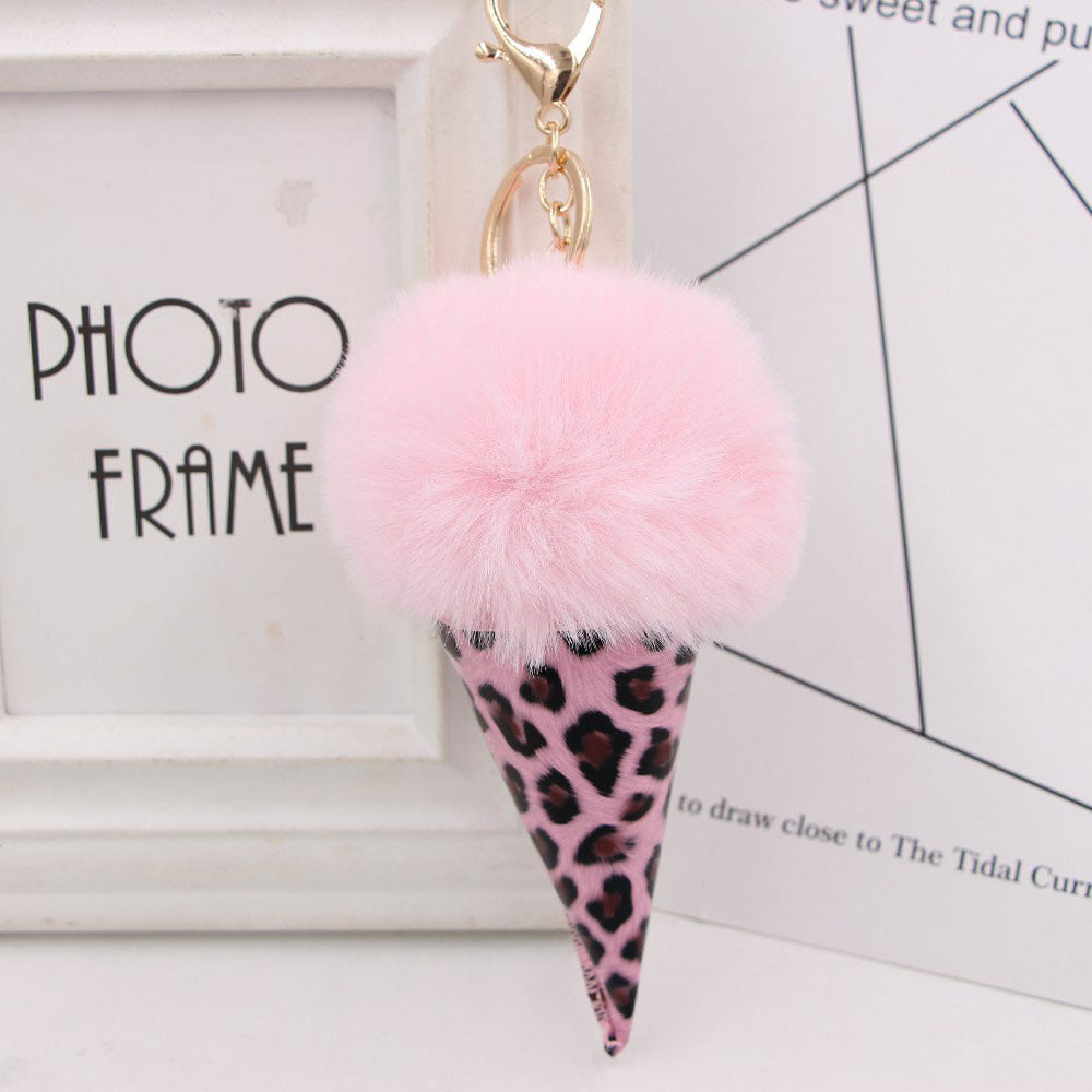 Keychain Leather Leopard Ice Cream Fur Balls MIC-Zuge075