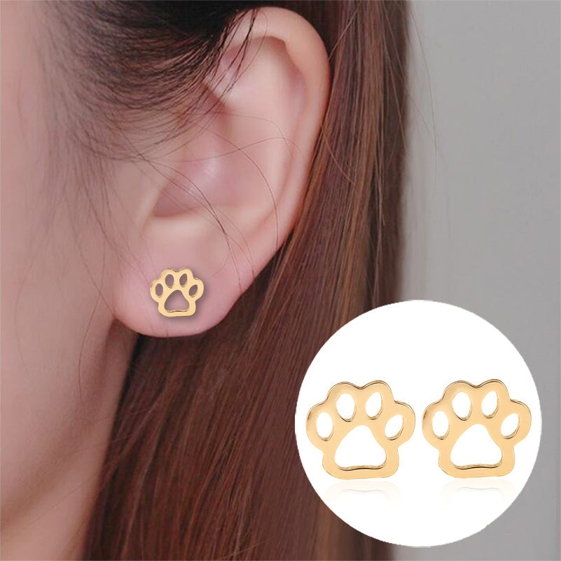 Hollow Dog Paw Cat Paw Pet Footprint Stainless Steel Earrings SS005