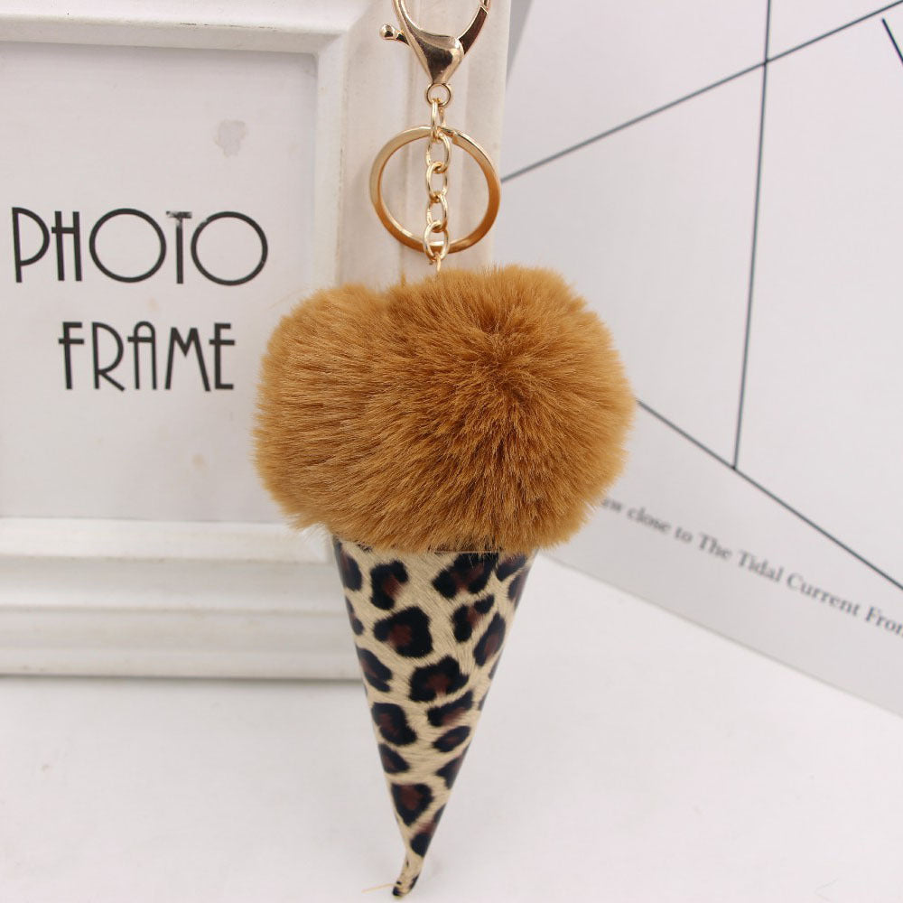 Keychain Leather Leopard Ice Cream Fur Balls MIC-Zuge075