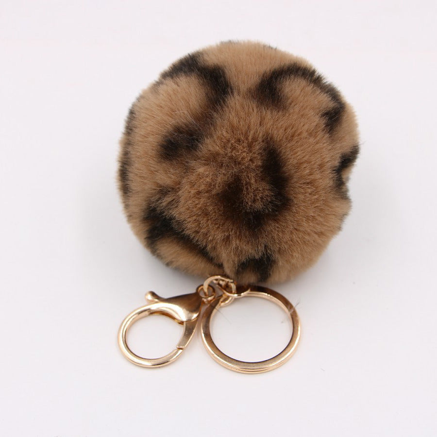 Leopard Print Faux Fur Hair Ball Keychain MIC-Zuge055