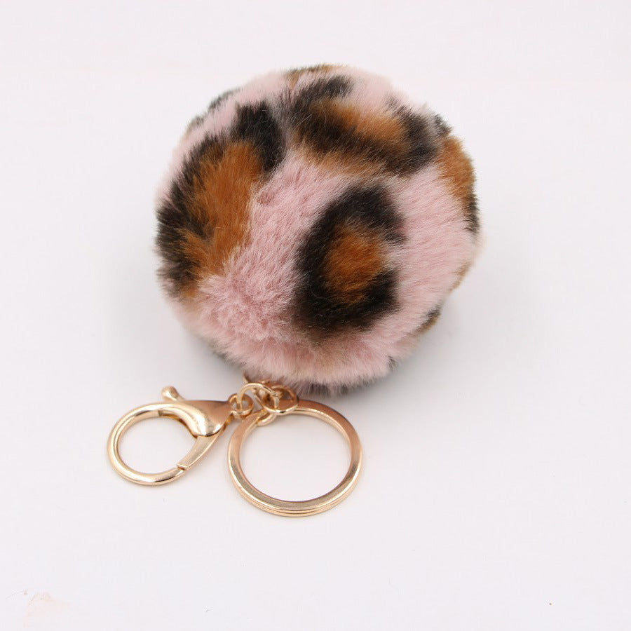 Leopard Print Faux Fur Hair Ball Keychain MIC-Zuge055