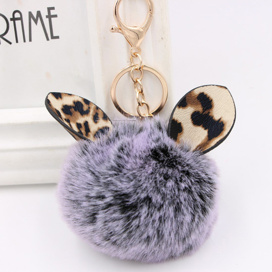 Leopard Print Rabbit Ears Imitation Rex Rabbit Fur Ball Pom Pom Keychain MIC-Zuge007